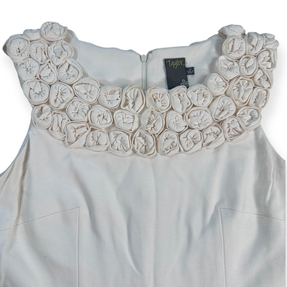 Taylor Women's Cream Rosette Neckline Sheath Dress Size 10